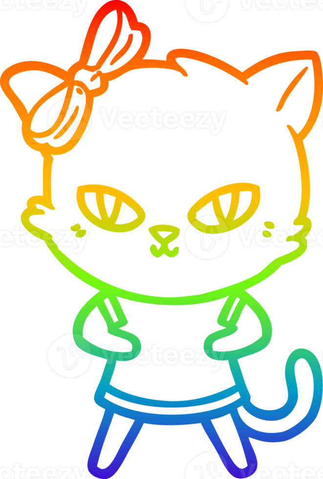 rainbow gradient line drawing of a cute cartoon cat png