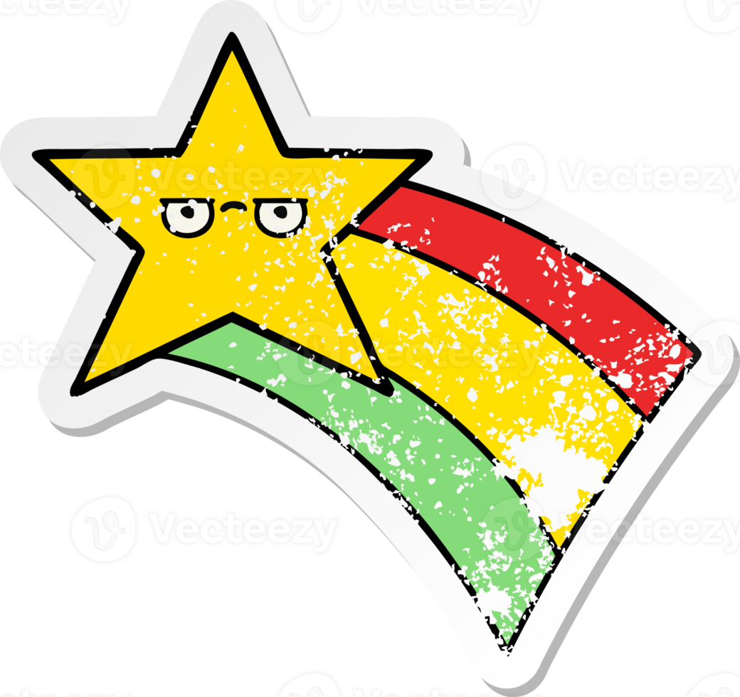 distressed sticker of a cute cartoon shooting rainbow star png