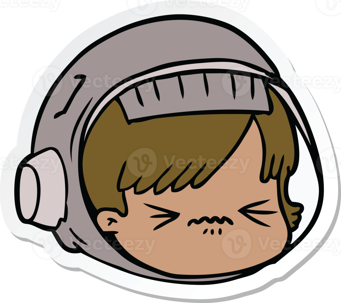 sticker of a cartoon stressed astronaut face png
