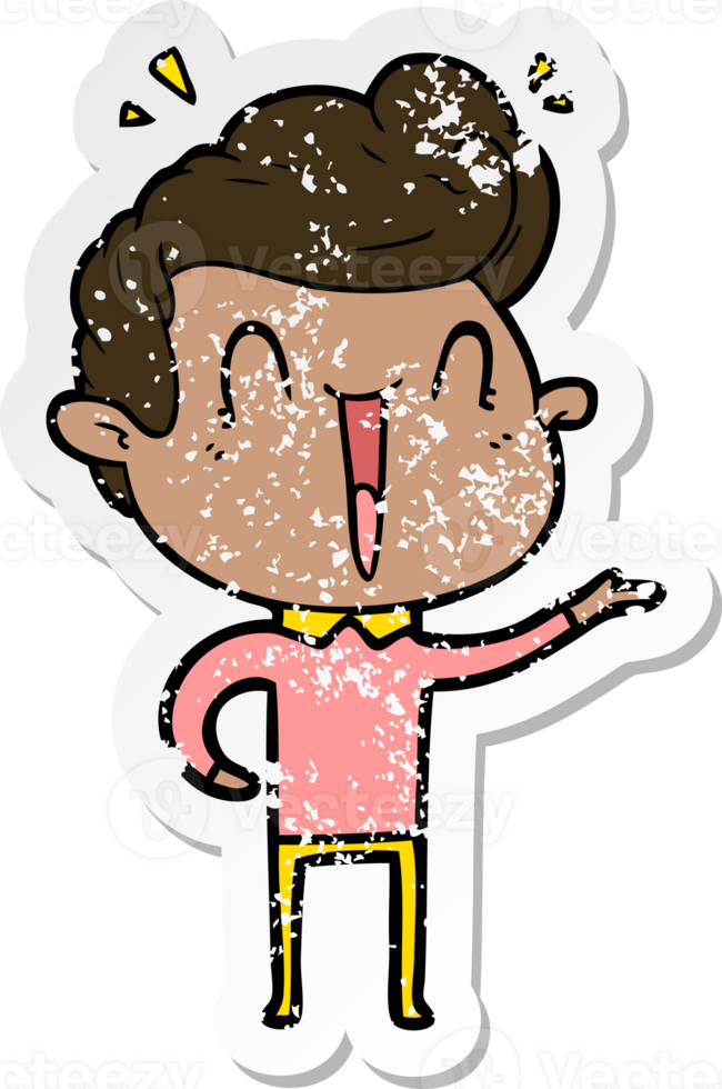 distressed sticker of a cartoon excited man png