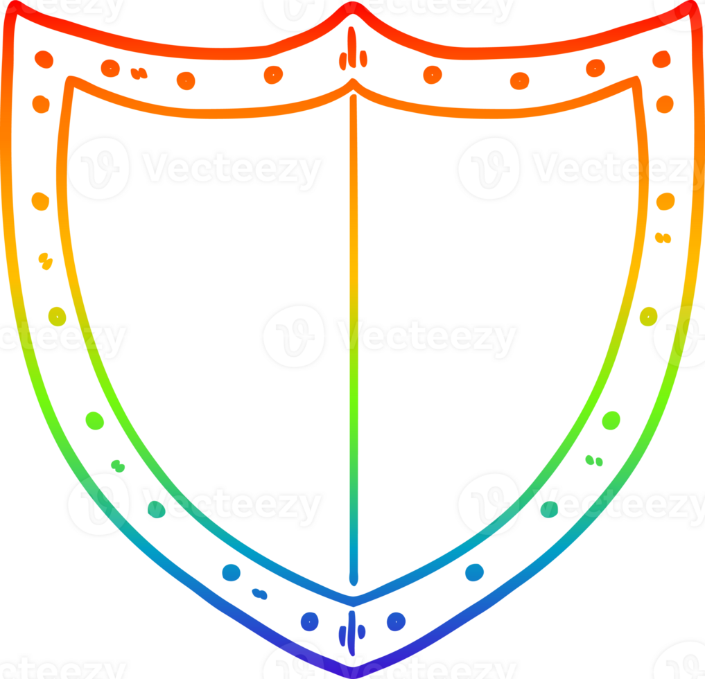 rainbow gradient line drawing of a cartoon shield png