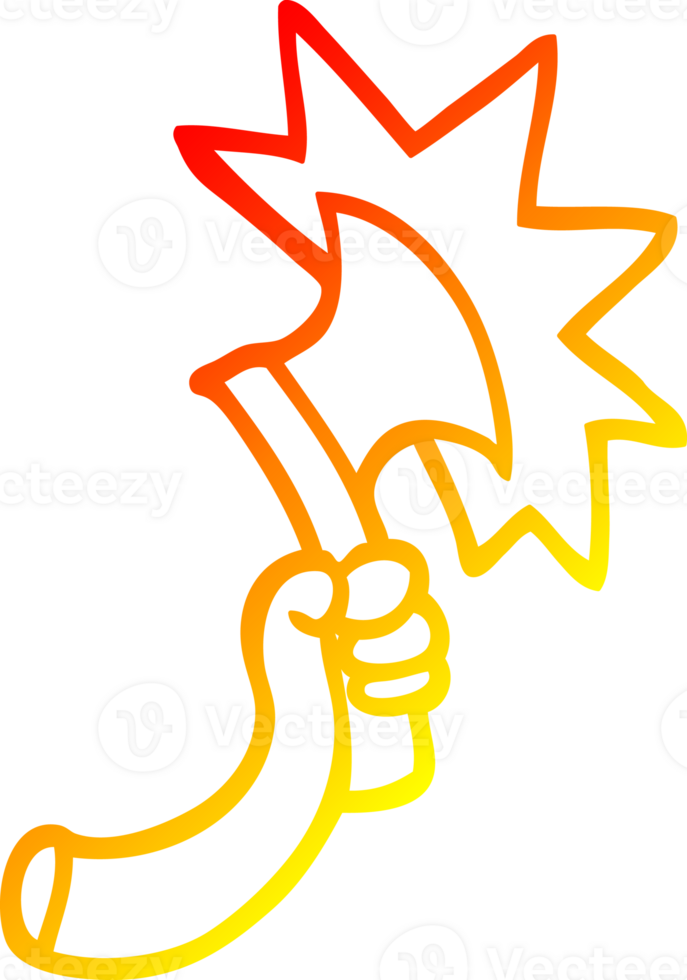 warm gradient line drawing of a cartoon arm with axe png