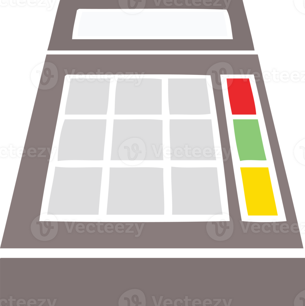 flat color retro cartoon of a school calculator png