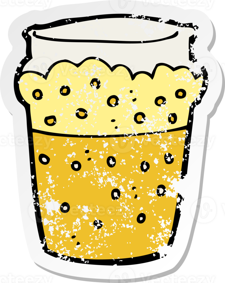 retro distressed sticker of a cartoon glass of beer png