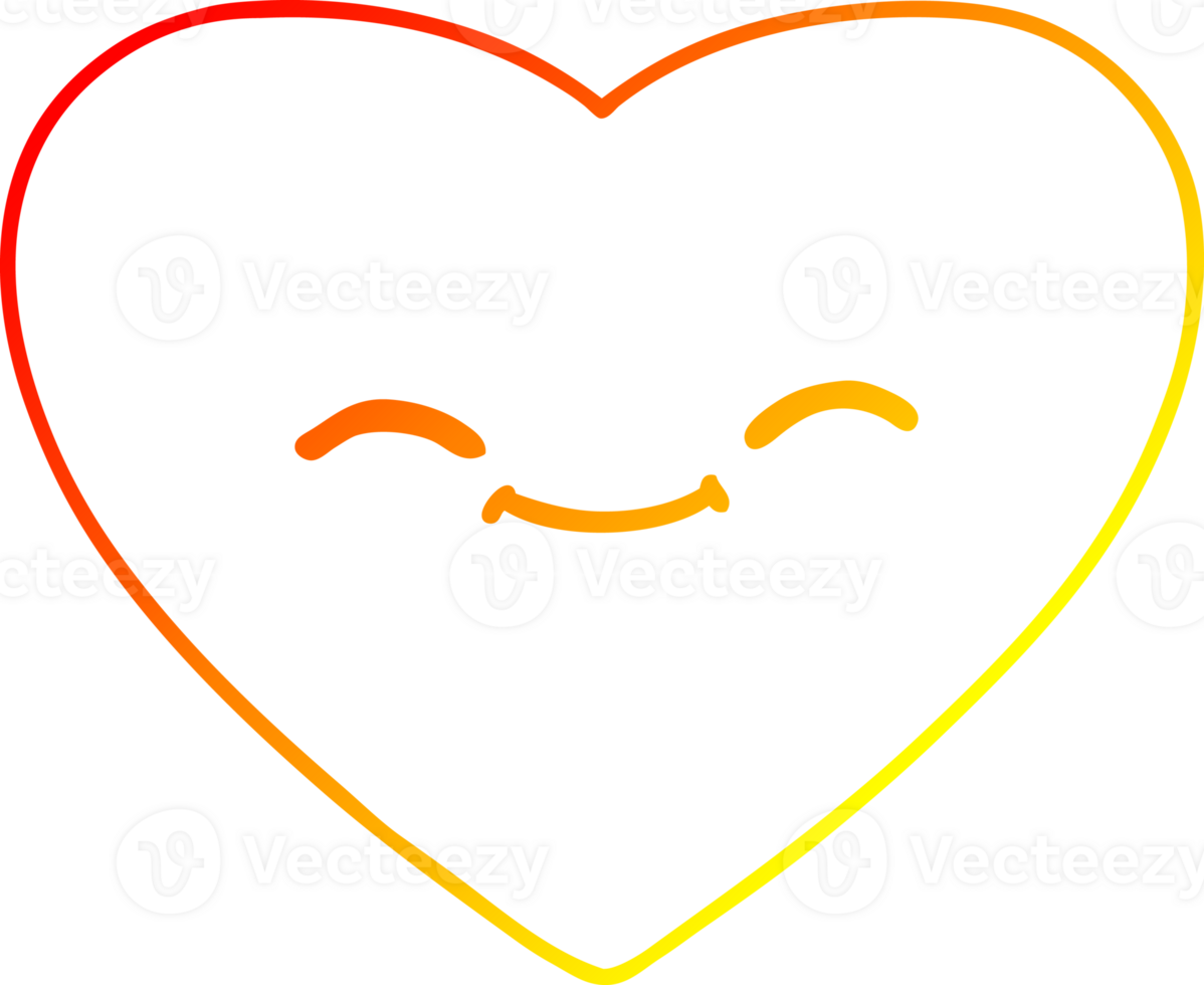 warm gradient line drawing of a cartoon happy love heart png