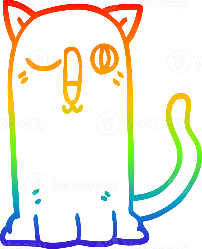 rainbow gradient line drawing of a cartoon funny cat png