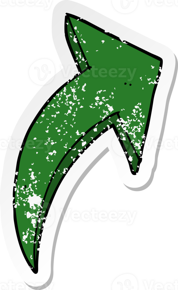distressed sticker of a cartoon pointing arrow png