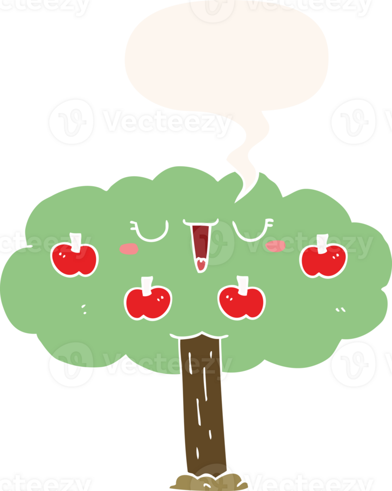 cartoon apple tree with speech bubble in retro style png