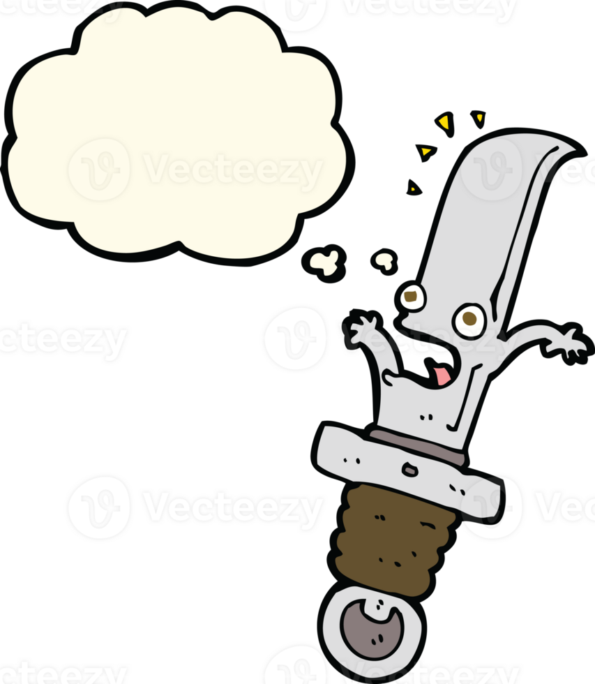 cartoon frightened knife with thought bubble png