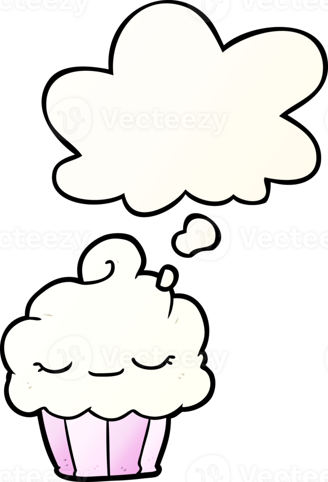 cartoon cupcake with thought bubble in smooth gradient style png