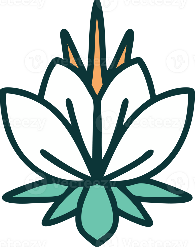 iconic tattoo style image of a water lily png