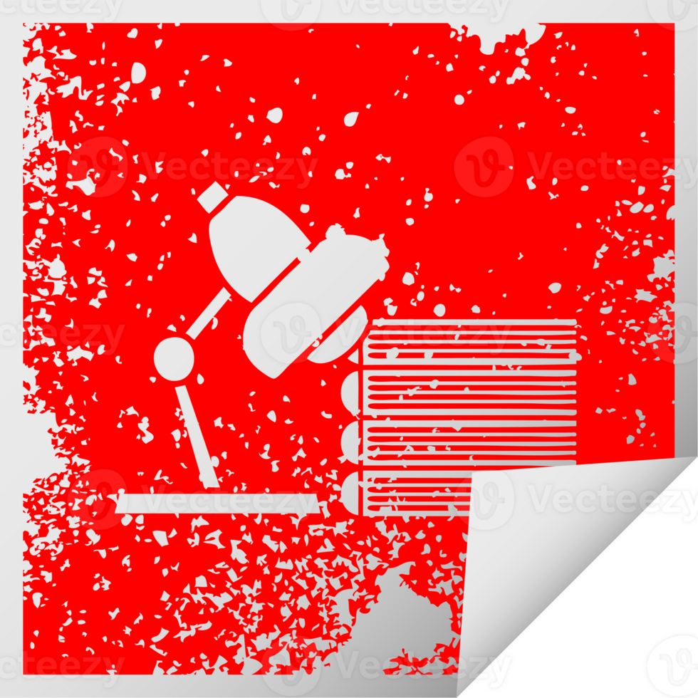 distressed square peeling sticker symbol of a study books and lamp png