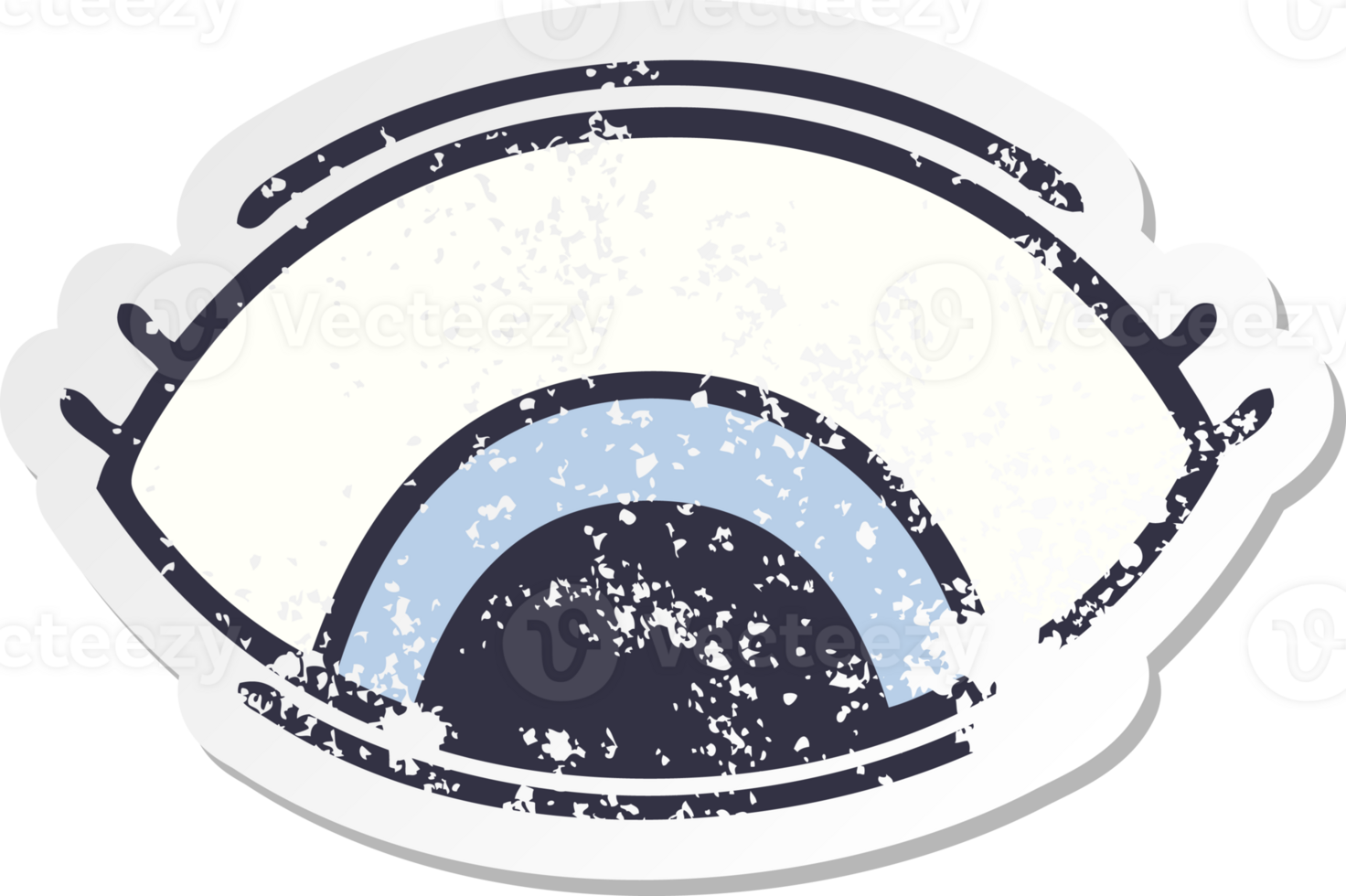 distressed sticker of a cute cartoon eye looking down png