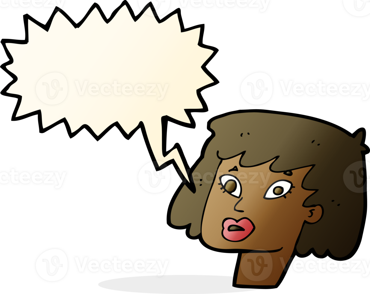 cartoon pretty female face with speech bubble png
