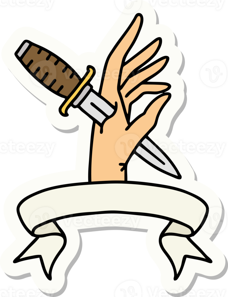 tattoo style sticker with banner of a dagger in the hand png