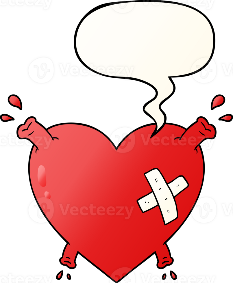 cartoon heart squirting blood with speech bubble in smooth gradient style png