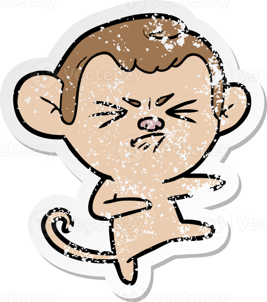 distressed sticker of a cartoon angry monkey png