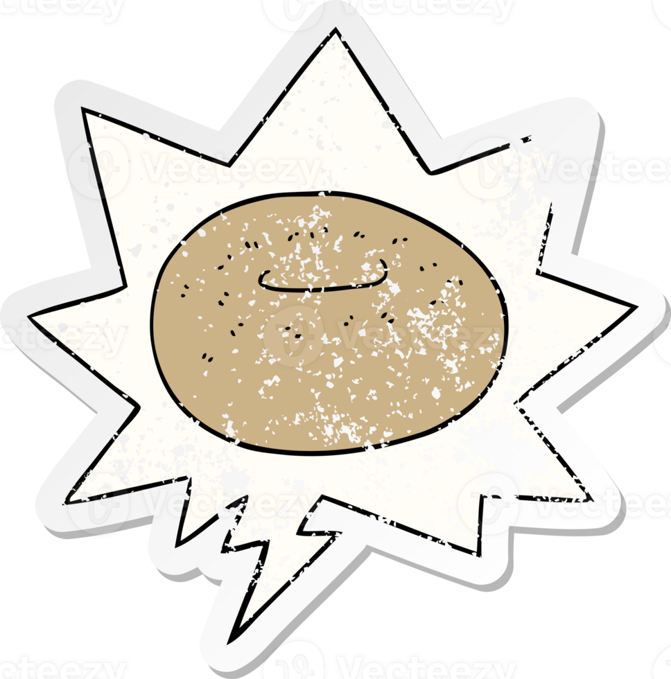 tekenfilm donut met toespraak bubbel verontrust verontrust oud sticker png