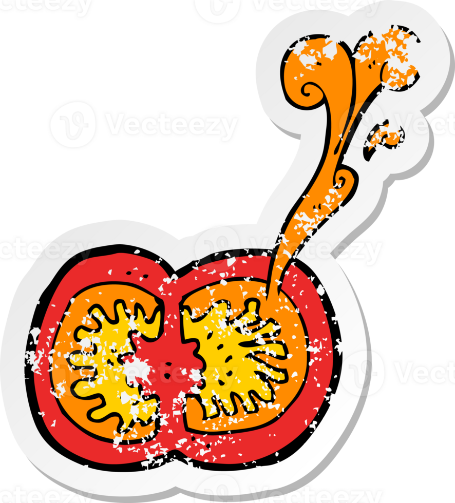 retro distressed sticker of a cartoon juicy tomato png
