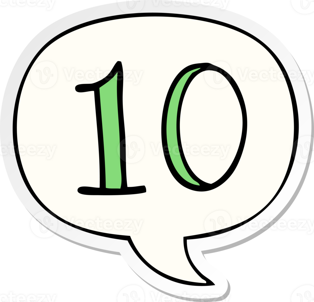 cartoon number 10 with speech bubble sticker png