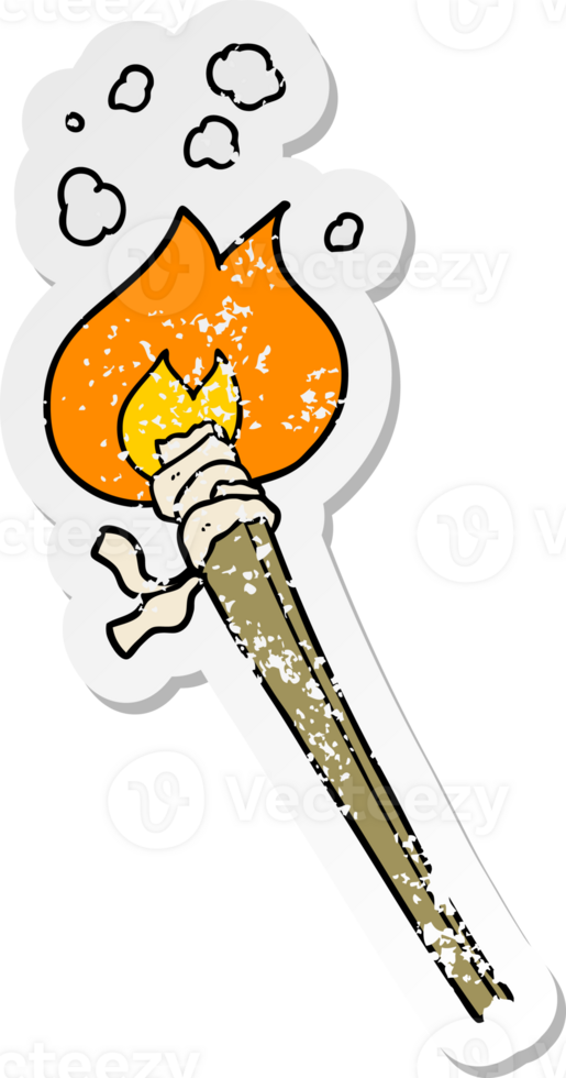 distressed sticker of a cartoon burning torch png