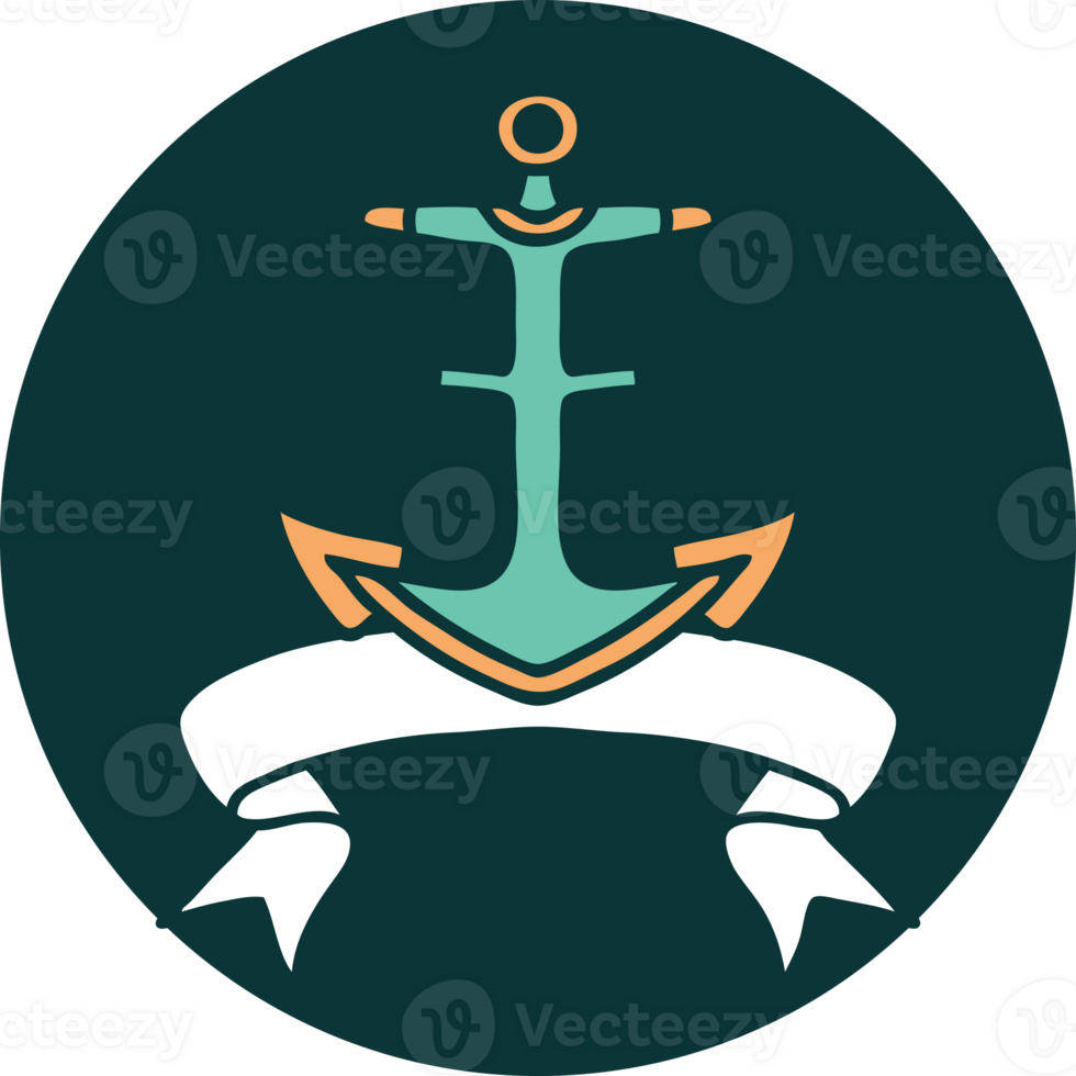 tattoo style icon with banner of an anchor png