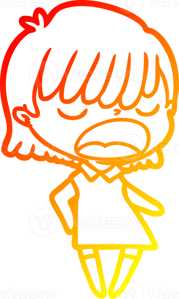 warm gradient line drawing of a cartoon woman talking loudly png