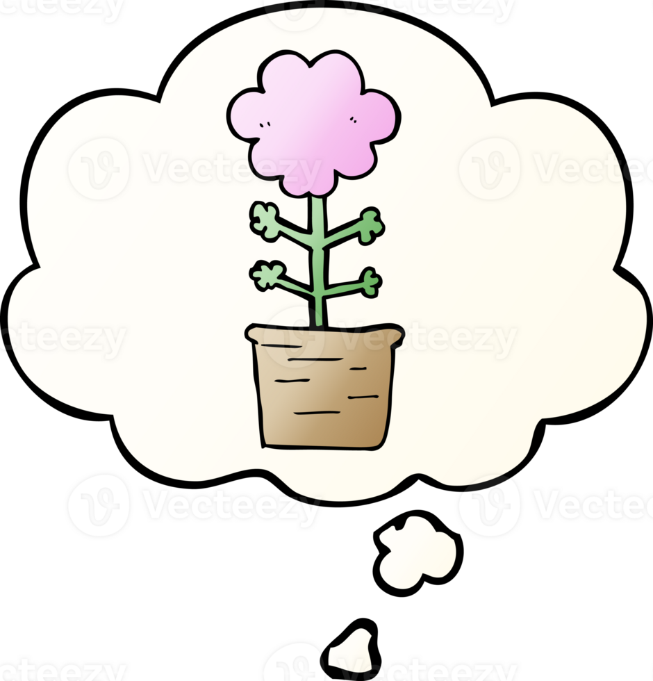 cute cartoon flower with thought bubble in smooth gradient style png
