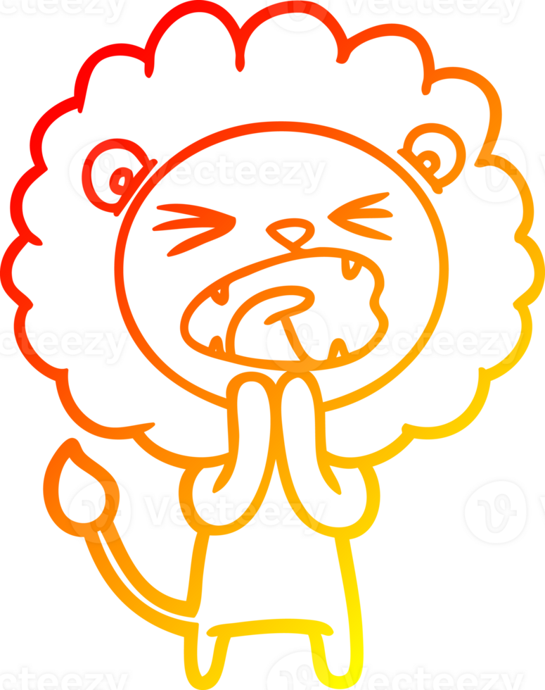 warm gradient line drawing of a cartoon lion praying png