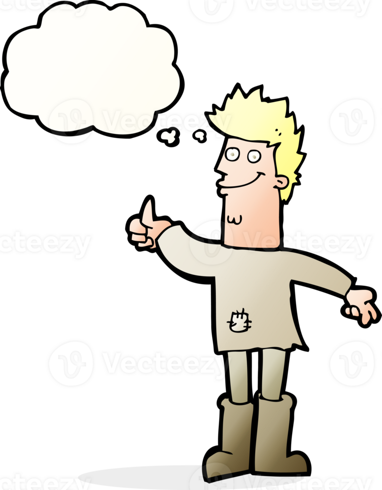 cartoon positive thinking man in rags with thought bubble png