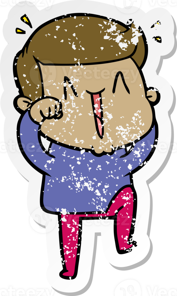distressed sticker of a cartoon excited man png