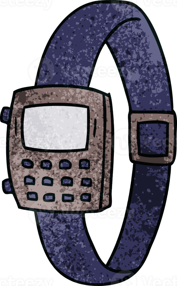 hand drawn textured cartoon doodle of a retro watch png