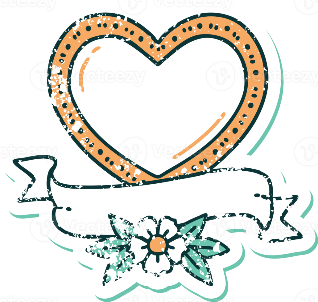 iconic distressed sticker tattoo style image of a heart and banner png