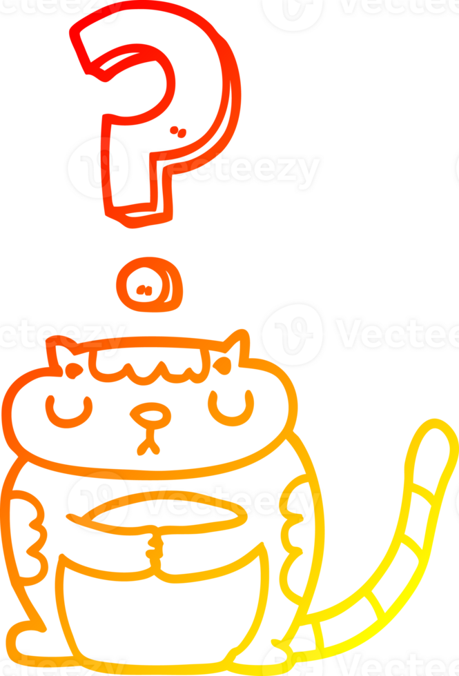 warm gradient line drawing of a cartoon cat with question mark png