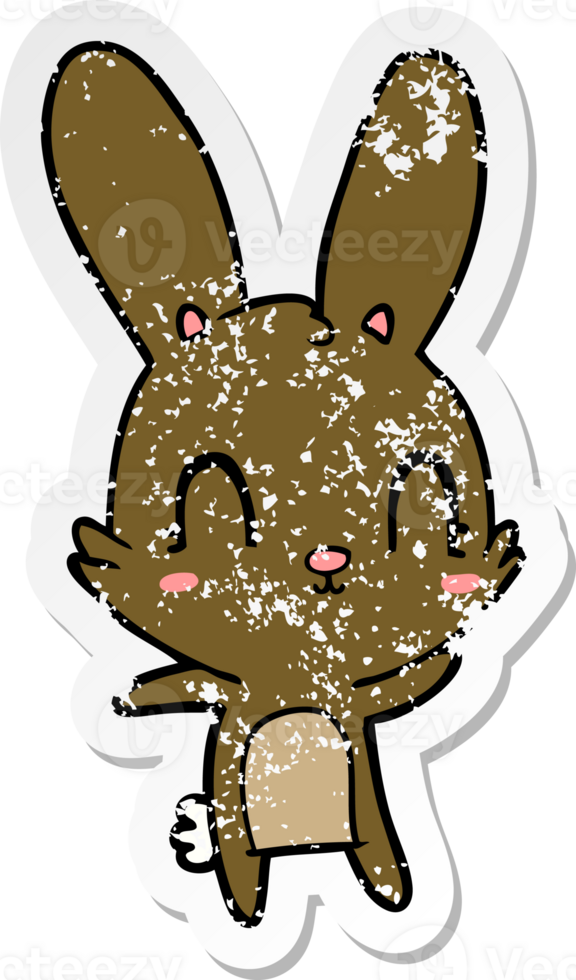 distressed sticker of a cute cartoon rabbit png