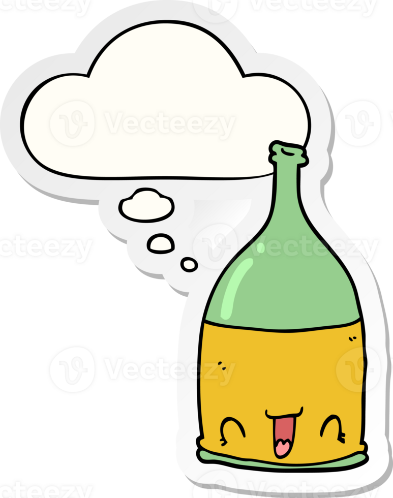cartoon wine bottle with thought bubble as a printed sticker png