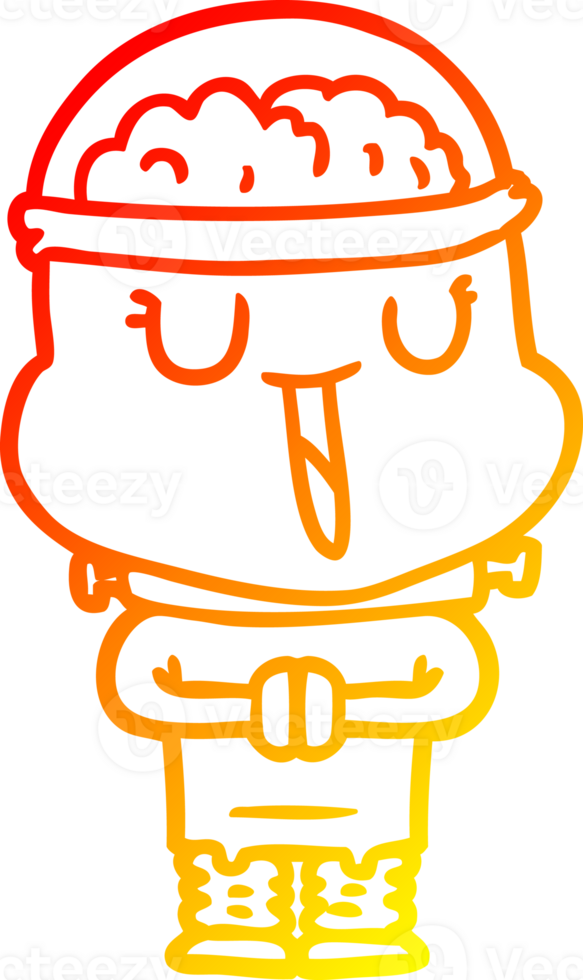 warm gradient line drawing of a happy cartoon robot png