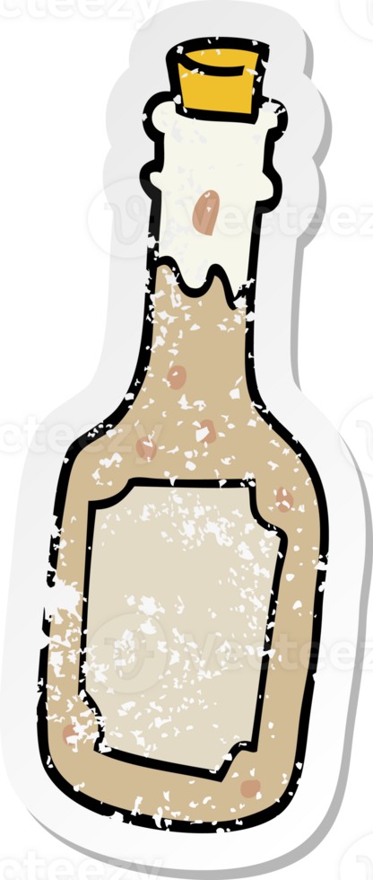 distressed sticker of a cartoon beer bottle png