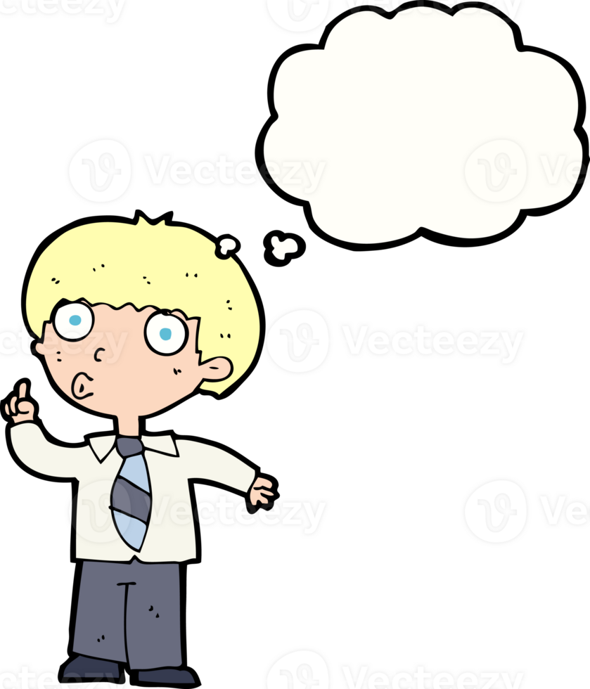 cartoon school boy with question with thought bubble png