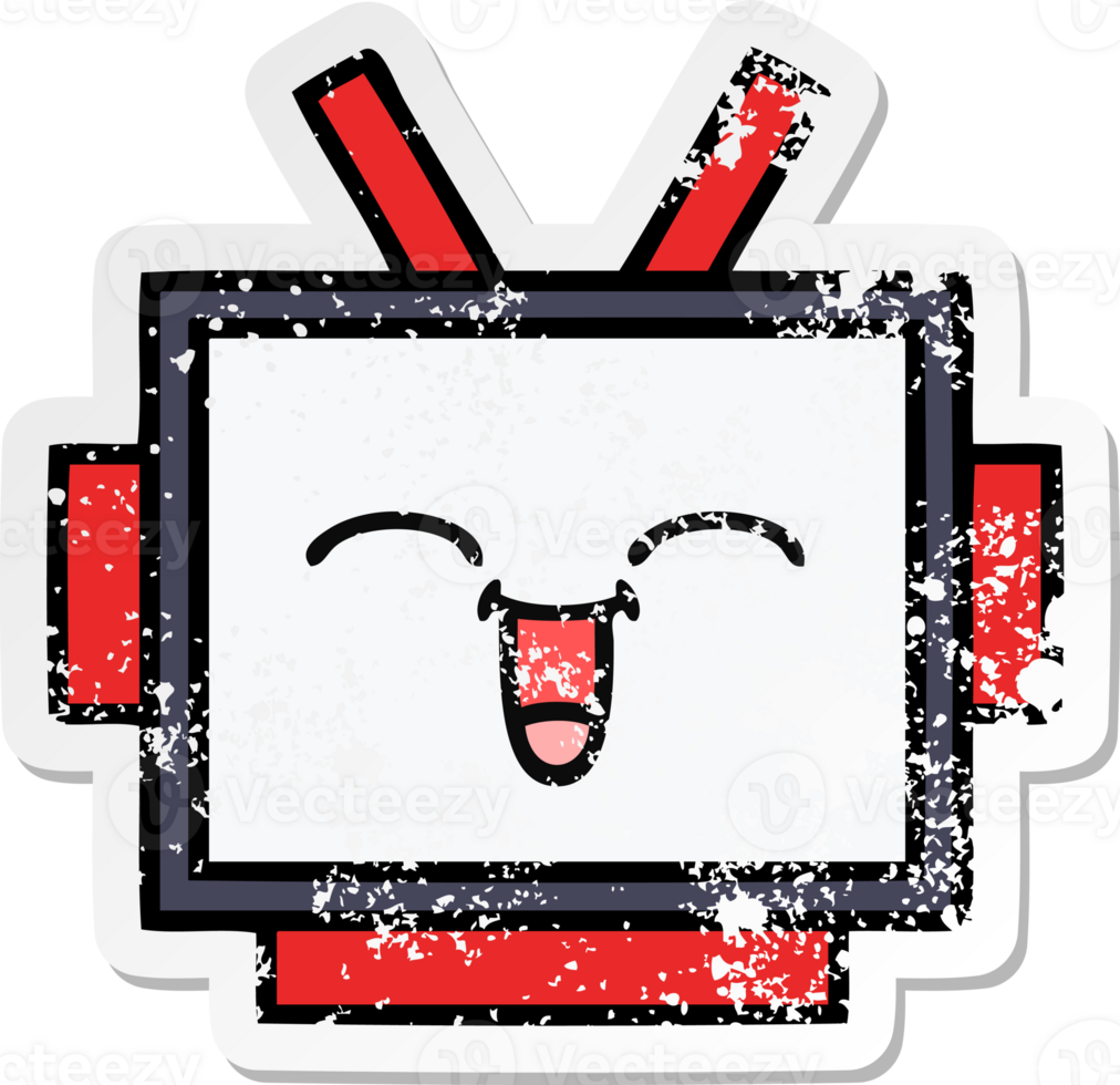 distressed sticker of a cute cartoon robot head png