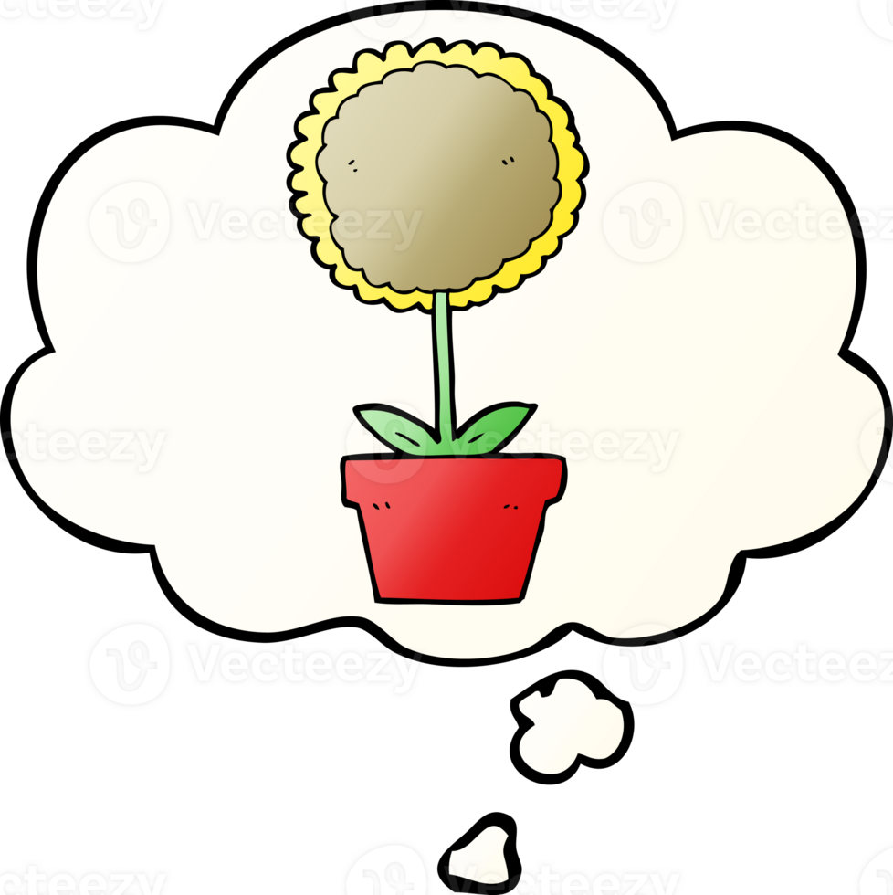 cute cartoon flower with thought bubble in smooth gradient style png