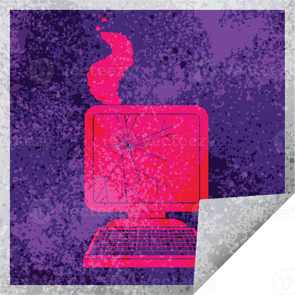 broken computer graphic square peeling sticker png