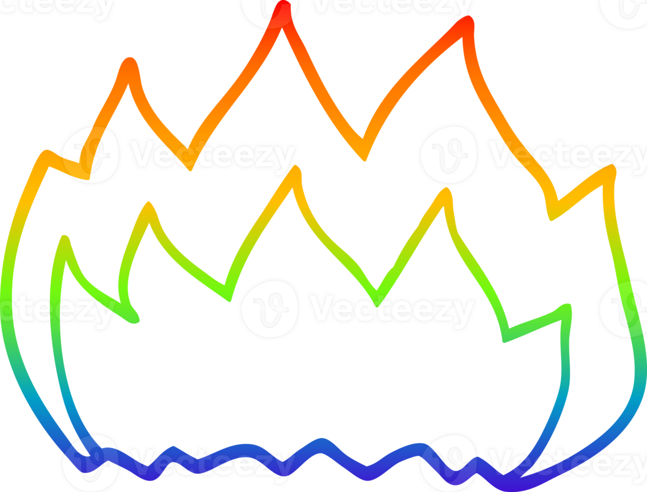 rainbow gradient line drawing of a cartoon gas flame png