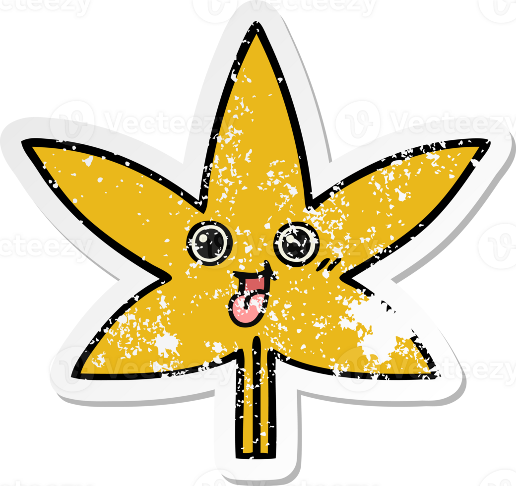 distressed sticker of a cute cartoon autumnal leaf png