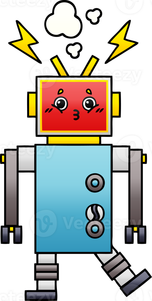 gradient shaded cartoon of a robot malfunction png