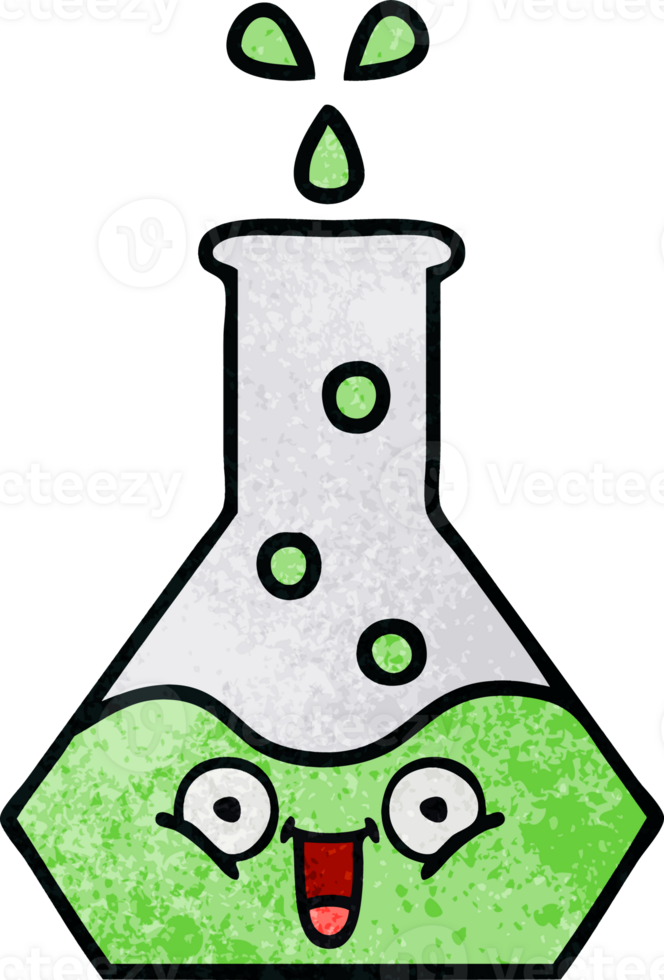 retro grunge texture cartoon of a science beaker png