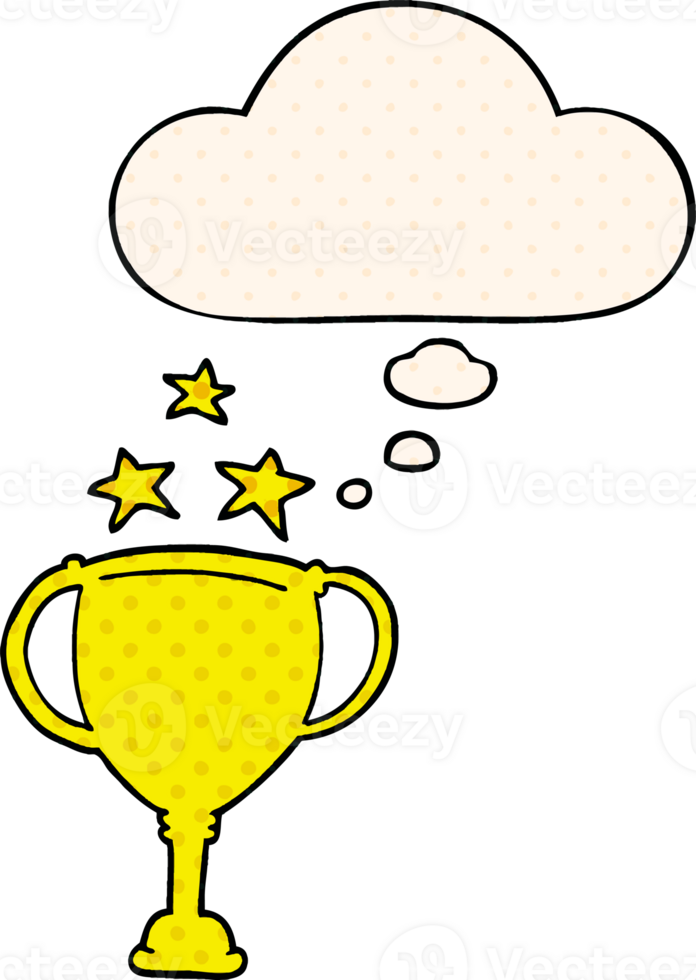 cartoon sports trophy with thought bubble in comic book style png