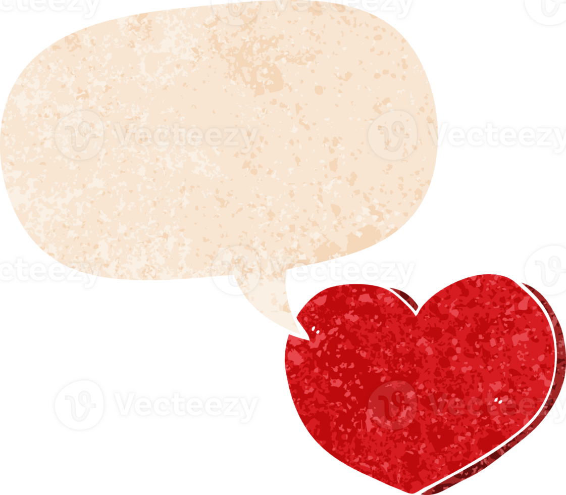 cartoon love heart with speech bubble in grunge distressed retro textured style png