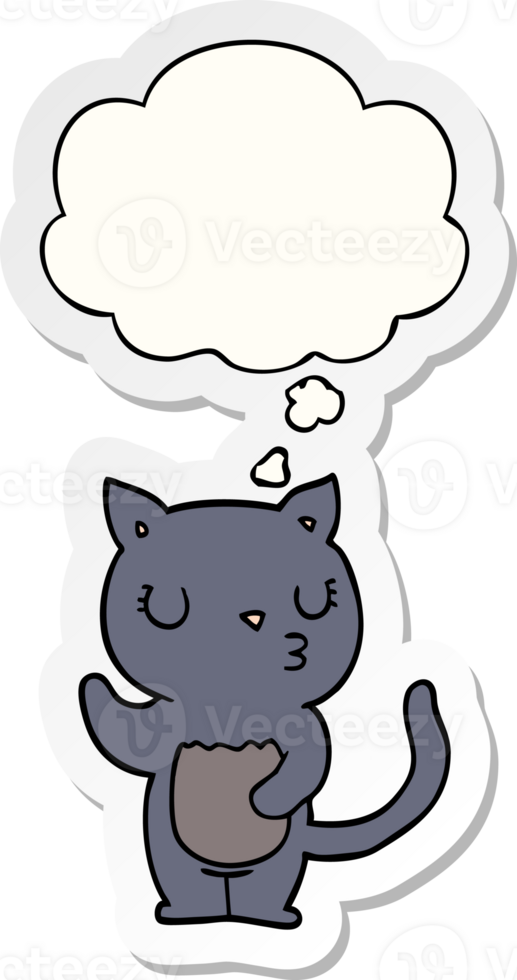 cute cartoon cat with thought bubble as a printed sticker png