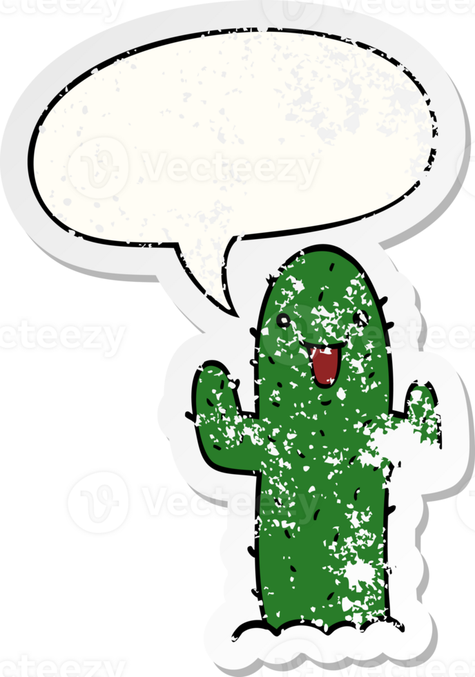 cartoon cactus with speech bubble distressed distressed old sticker png